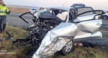 Wreckage of a Volkswagen sedan involved in the fatal N17 collision near Ermelo.