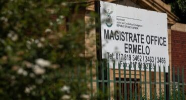 Ermelo Magistrate’s Court sign outside the court building in Ermelo.