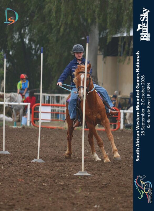 Karlien de Beer en Ruben in aksie tydens die South African Western Mounted Games Nationals in Parys.