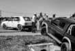 Citi Golf and stranded bakkie during recovery attempt in Ermelo