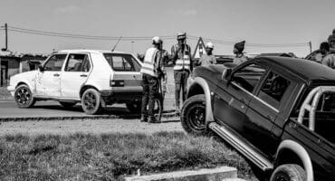 Citi Golf and stranded bakkie during recovery attempt in Ermelo