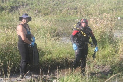 Police divers get ready for the search.
