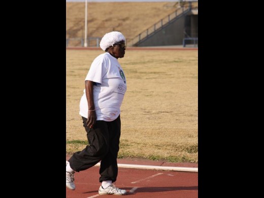 Ms Linah Zulu (83) takes part in the brisk walking event.