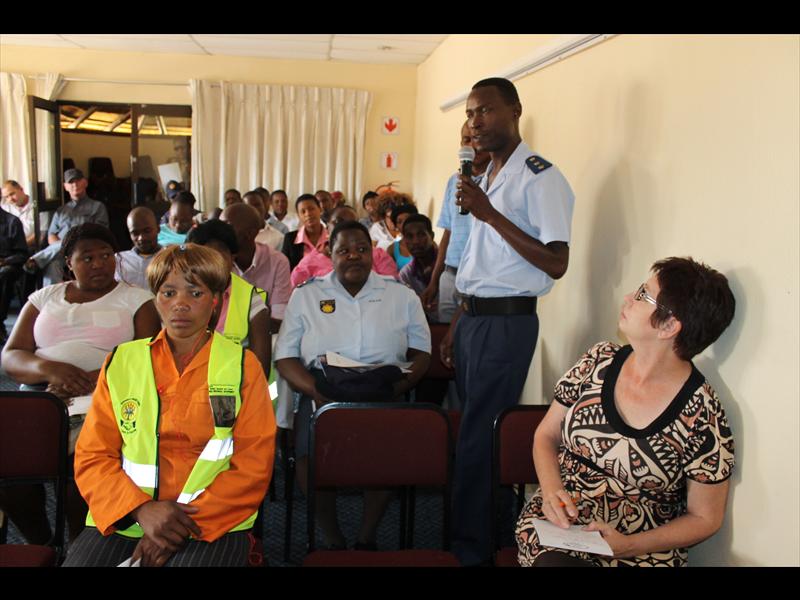 Capt Magonseni Nkosi from eMbalenhle Polidce Station responds to questions during the dialogue.
