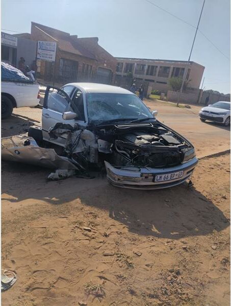 A car that has been damaged in a crash.