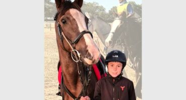 A young boy is standing next to a horse.