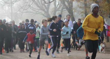 A group of people running in a race.