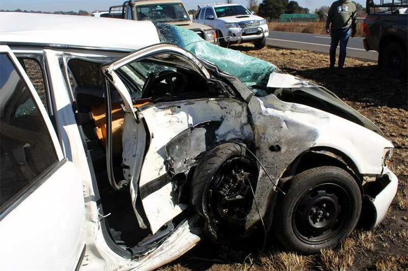 A car that has been damaged in a crash.