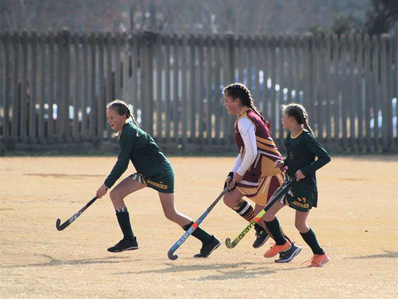 A woman playing field hockey on a field.