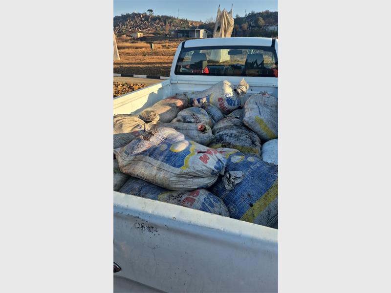 A truck full of bags of sand.
