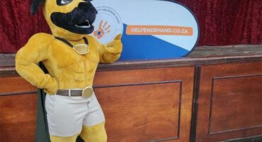 mascot of a dog in a school hall