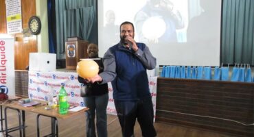 Man demonstrates science experiment