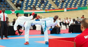 two karate fighters in combat