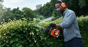 man cuts hedge