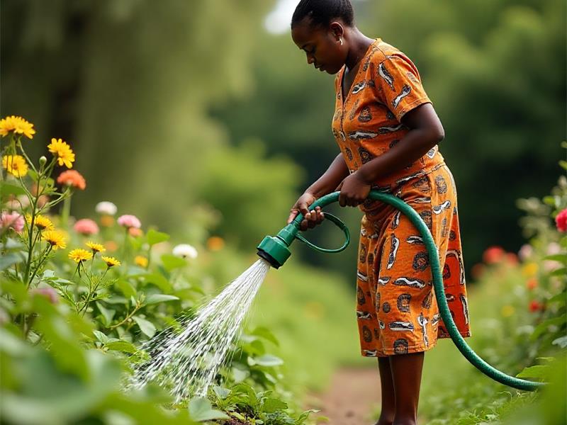 woman waters garden