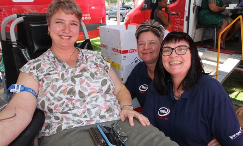 women at blood donation drive