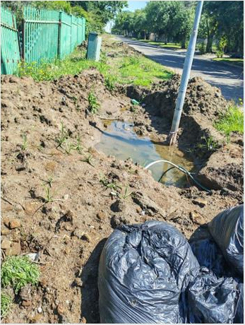 a dug up pavement