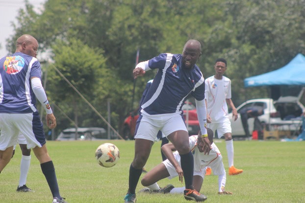 soccer teams in blue and white