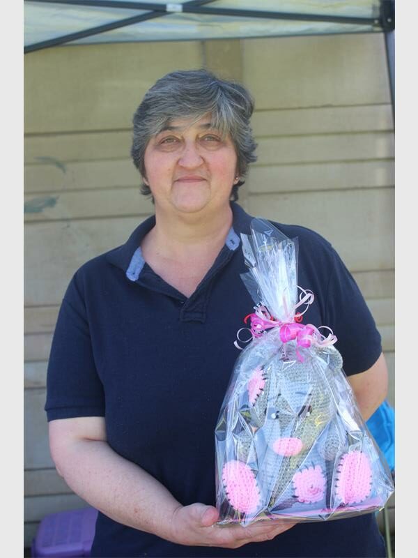 woman with a homemade teddy