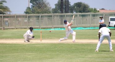 cricket players on a pitch
