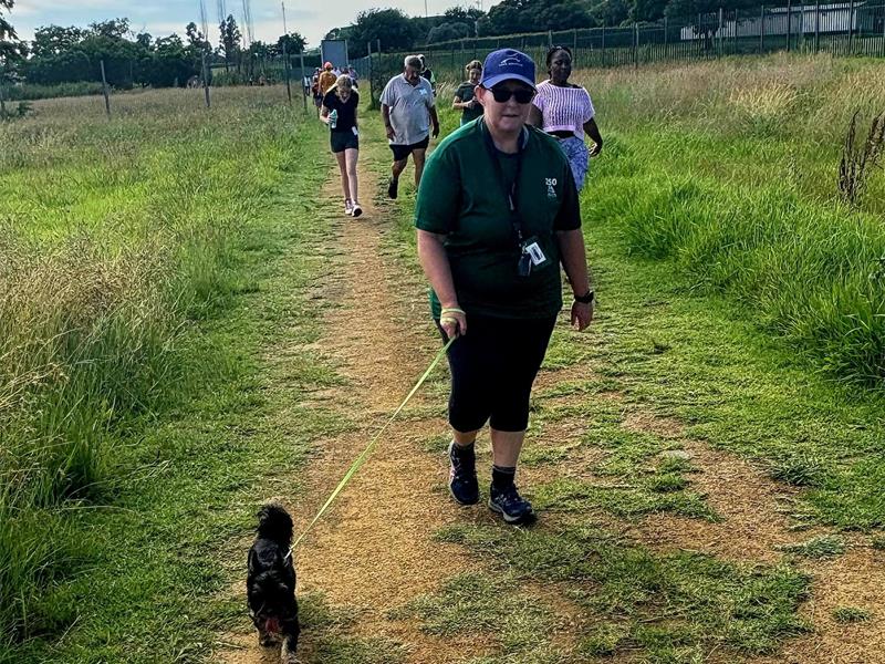 person walking a dog
