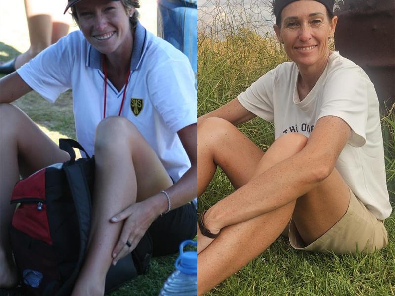 then and now images of a woman in sportwear