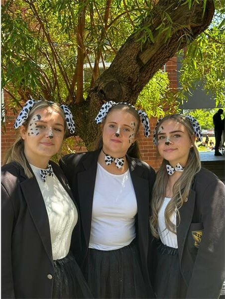 Three women dress up as dalmatians