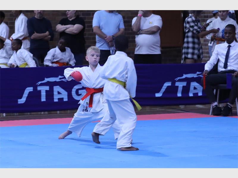 two karatekas fight on the mat