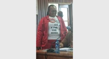 eff member with kill the boer slogan on t shirt