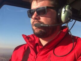a pilot in red
