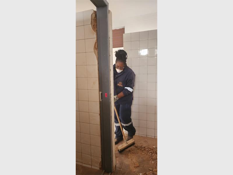 construction work in a school's toilets