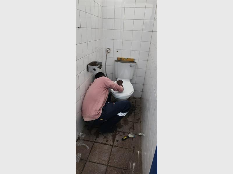 construction work in a school's toilets