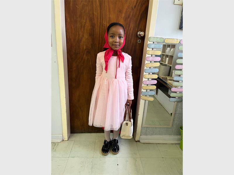 Gabriella Mbatha dressed as Little Red Riding Hood