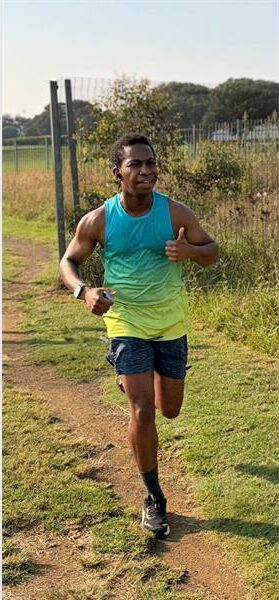 a man runs fast in the park