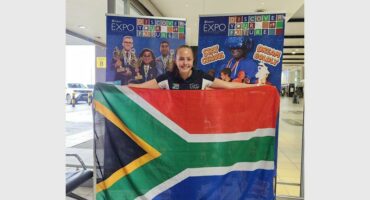 a girl with the south african flag