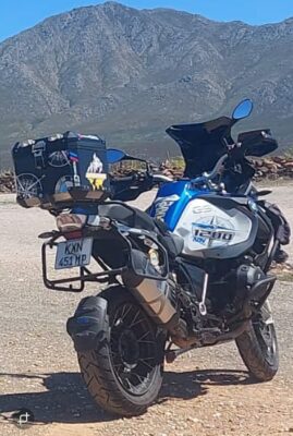 white and blue motorcycle