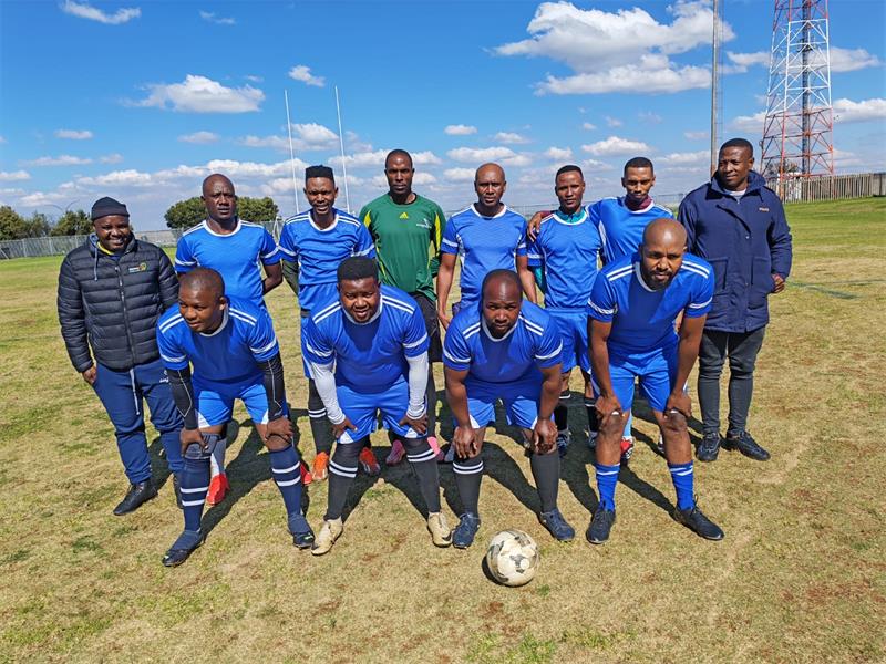 a soccer team with blue kits