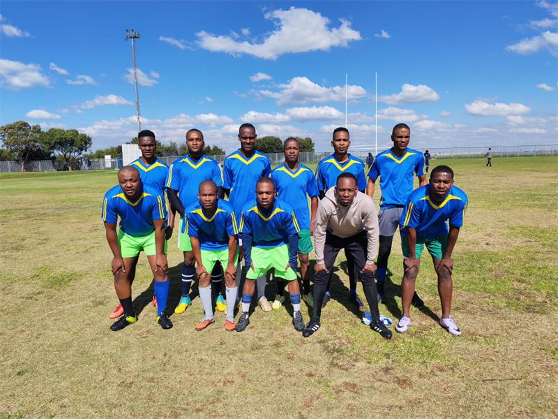 a soccer team with blue kits