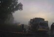 accident between bus and taxi in misty condition