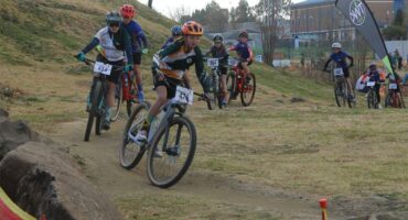 cyclists take part in a mountain bike competition