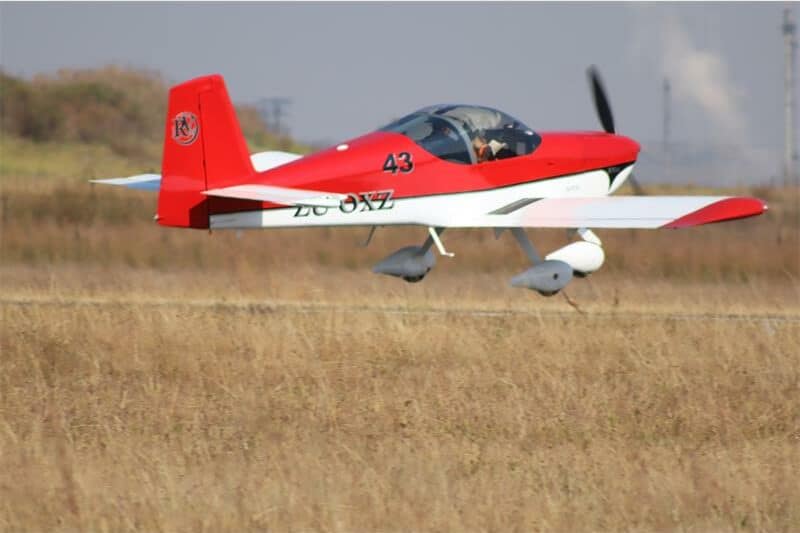light airplane taking off from runway