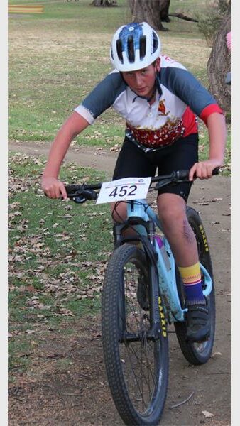 A cyclist takes part in a mountain bike competition