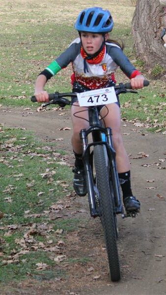 A cyclist takes part in a mountain bike competition