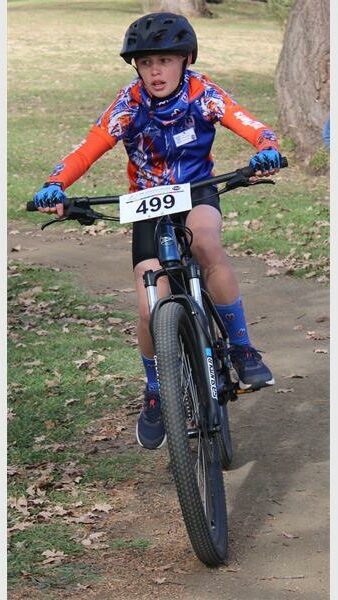 A cyclist takes part in a mountain bike competition