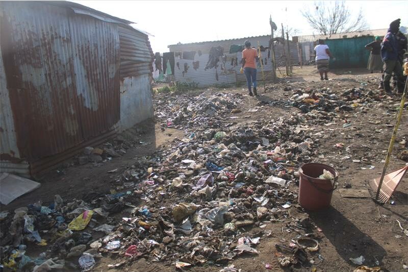 a large area covered in garbage