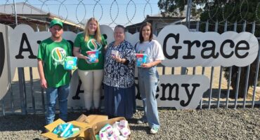 four people with sanitary products
