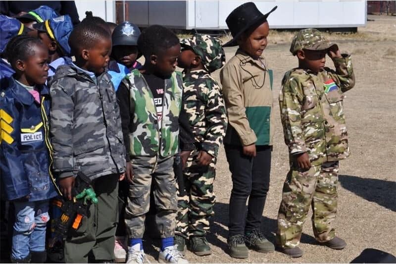 These Grade R learners dressed up as soldiers. Photo: Mphikeleli Masangu