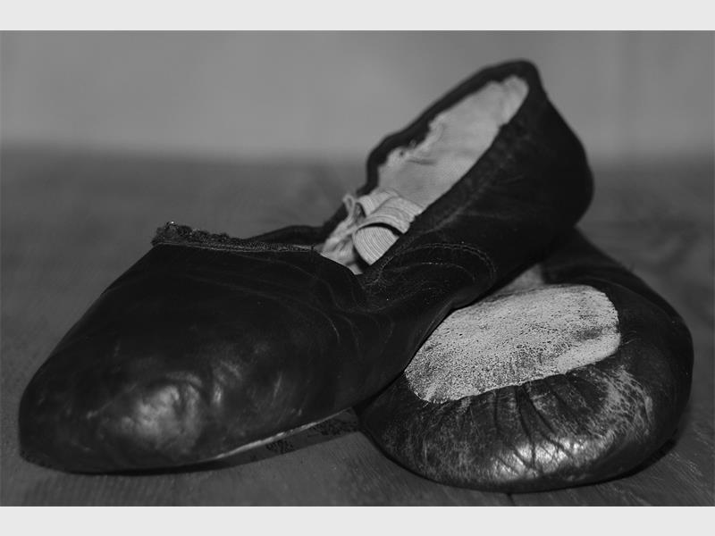 black and white image of dancing shoes