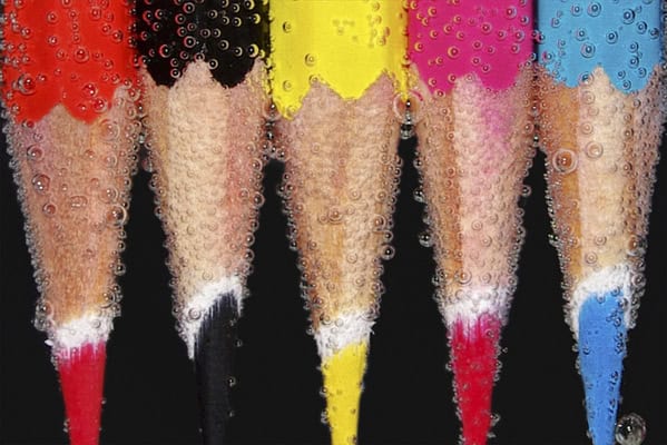colour pencils under water