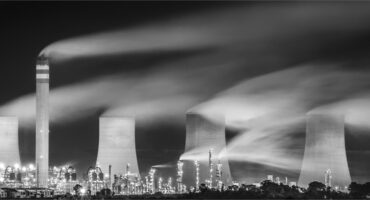 black and white photograph of Sasol plant